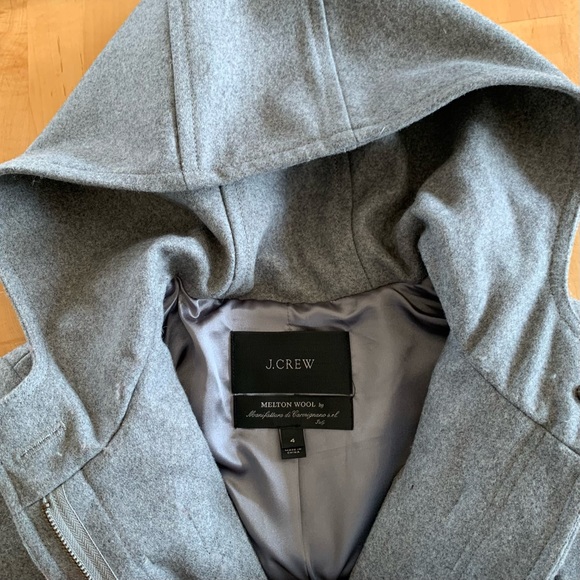 J. Crew Melton Wool Duffle Toggle Coat Italian Hooded Stadium Cloth Gray Size 4 - Picture 5 of 9